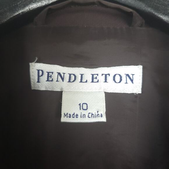 Pendleton Womens Blazer Jacket Sz 10 Three Button Polyester Two Pocket Brown EUC - Picture 3 of 9